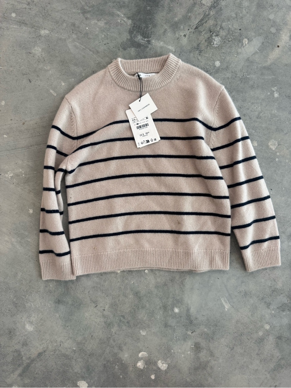 Zara Beige Crewneck Sweater with Black Stripes